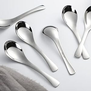 Soup Spoons Stainless Steel Asian Soup Spoon Set of 6 Heavy-Weight Round Table Spoons Mirror Polished Silver Ramen Spoons