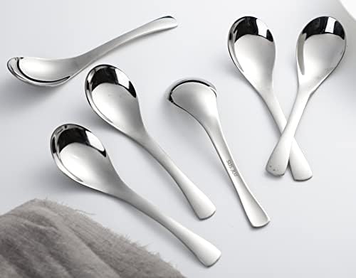 Soup Spoons Stainless Steel Asian Soup Spoon Set of 6 Heavy-Weight Round Table Spoons Mirror Polished Silver Ramen Spoons