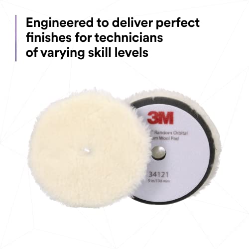 3M Perfect-It Random Orbital Medium Wool Compounding Pad, 5"/130 mm, White, 34121, Orbital Pads for Automotive Compounding and Polishing