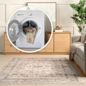 nuLOOM 6' Round Splashguard Machine Washable Area Rug with Waterproof Spill Proof Surface, Non Slip Backing and Stain Resistant for Living Room, Bedroom, Kitchen, Dining Room, Davi Taupe