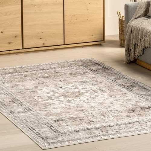 nuLOOM 6' Round Splashguard Machine Washable Area Rug with Waterproof Spill Proof Surface, Non Slip Backing and Stain Resistant for Living Room, Bedroom, Kitchen, Dining Room, Davi Taupe