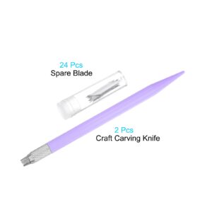 uxcell Art Craft Knife Set, 2pcs Carving Knife with 24pcs Spare Metal Blade for Scrapbooking Stencil Hobby DIY, PVC Plastic Handle, Purple (2 Set)