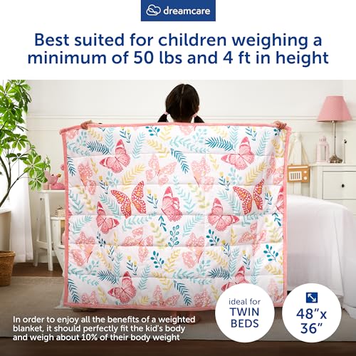 DREAMCARE Kids Weighted Blanket 5 Pounds, Cooling Weighted Blanket Kids, Weighted Blanket for Kids, 36"x 48" Toddler Weighted Blanket, Soft Weighted Blankets, Weighted Blanket for Toddler (Butterfly)