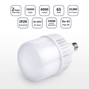 400W-500W Equivalent LED Light Bulb,6000 Lumen 5000K Bright Daylight White Bulbs,High Lumen E26/E27 Medium Base for Outdoor Indoor Garage Warehouse Workshop Factory Street Backyard Large Area