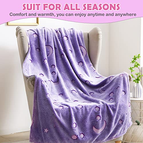 AUIVTY Glow in The Dark Blanket for Girls Birthday Purple Pink Moon Star Soft Throw Blanket for Kids Toddler Teen Girls Women (Purple, 40x60 inch, Moon Star)