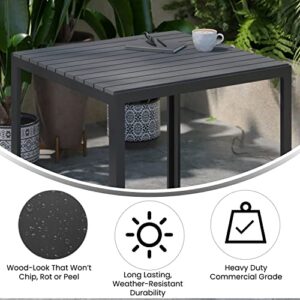 Flash Furniture Harris Commercial Indoor/Outdoor Patio Table - Black Poly Resin Slatted Top - Black Steel Frame - Seating for 4, 31.5" Square