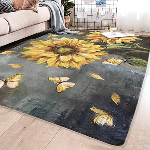 RSBUD Area Rug,Flower Butterfly Sunflower Non Slip Mat Area Rug Floor Carpet for Kitchen Bedroom Living Room Children's Room Bathroom Decoration,Farmhouse Decor 60"x39"