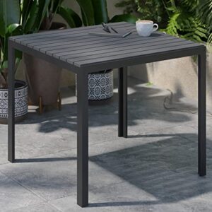 Flash Furniture Harris Commercial Indoor/Outdoor Patio Table - Black Poly Resin Slatted Top - Black Steel Frame - Seating for 4, 31.5" Square