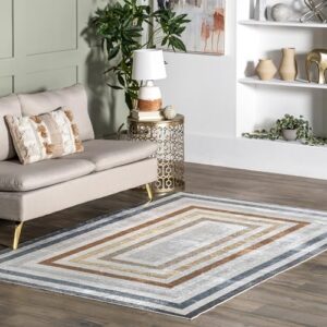 nuloom alienor geometric 5x8 machine washable area rug for living room bedroom dining room kitchen, multicolor/ivory