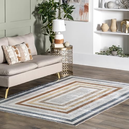 nuLOOM Alienor Geometric 5x8 Machine Washable Area Rug for Living Room Bedroom Dining Room Kitchen, Multicolor/Ivory