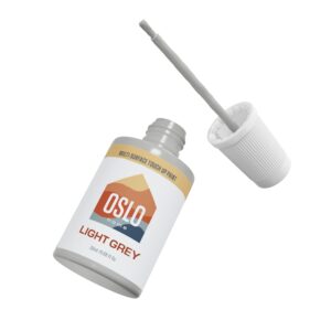 Oslo Home Touch Up Paint, 20ml Light Grey Matte, Made in USA, w/brush in bottle, quick drying, self-priming, for rental and home repairs, walls, trim, kitchen cabinets, furniture, and more