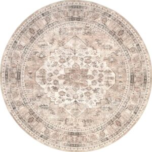 nuLOOM 6' Round Splashguard Machine Washable Area Rug with Waterproof Spill Proof Surface, Non Slip Backing and Stain Resistant for Living Room, Bedroom, Kitchen, Dining Room, Davi Taupe