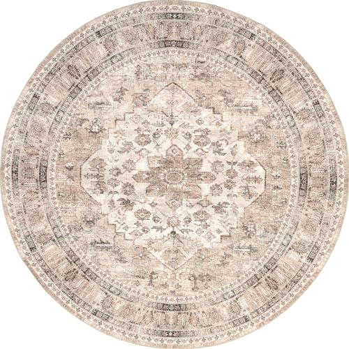 nuLOOM 6' Round Splashguard Machine Washable Area Rug with Waterproof Spill Proof Surface, Non Slip Backing and Stain Resistant for Living Room, Bedroom, Kitchen, Dining Room, Davi Taupe