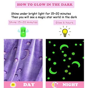 AUIVTY Glow in The Dark Blanket for Girls Birthday Purple Pink Moon Star Soft Throw Blanket for Kids Toddler Teen Girls Women (Purple, 40x60 inch, Moon Star)