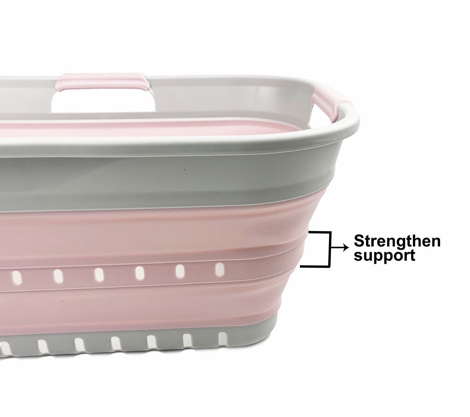 SAMMART 21L (5.5 gallon) Super Mini Collapsible 3 Handled Plastic Basket - Foldable Pop Up Storage Container/Organizer - Space Saving Hamper/Basket (Grey/Pale Pink)