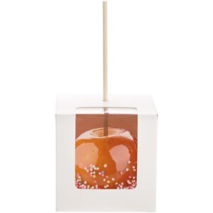 Frcctre 50 Pack White Kraft Candy Apple Boxes with Holes and Sticks, 4" x 4" x 4" Caramel Apple Box Gift Boxes Favor Boxes with Clear Window for Wedding Christmas Baby Shower Party Accessories