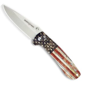 whiskey bent hat co. catch pin lock folding pocket knife w/clip drop point blade thumbstud opening 440c stainless steel (patriot, 3.75" closed length)