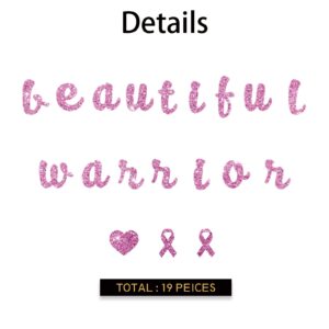 Beautiful Warrior Banner, Breast Cancer Awareness Party Decoration, Cancer Free Party Garland, Breast Cancer Pink Ribbon Sign Survivor Party Decoration Supplies - Pink Glitter