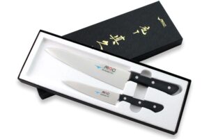 mac knife chef series 2-piece starter knife set h-30, hb-85 chef series 8.5" gyutou-style chef's knife and hb-55 chef series 5.5" utility knife, handcrafted in seki, japan