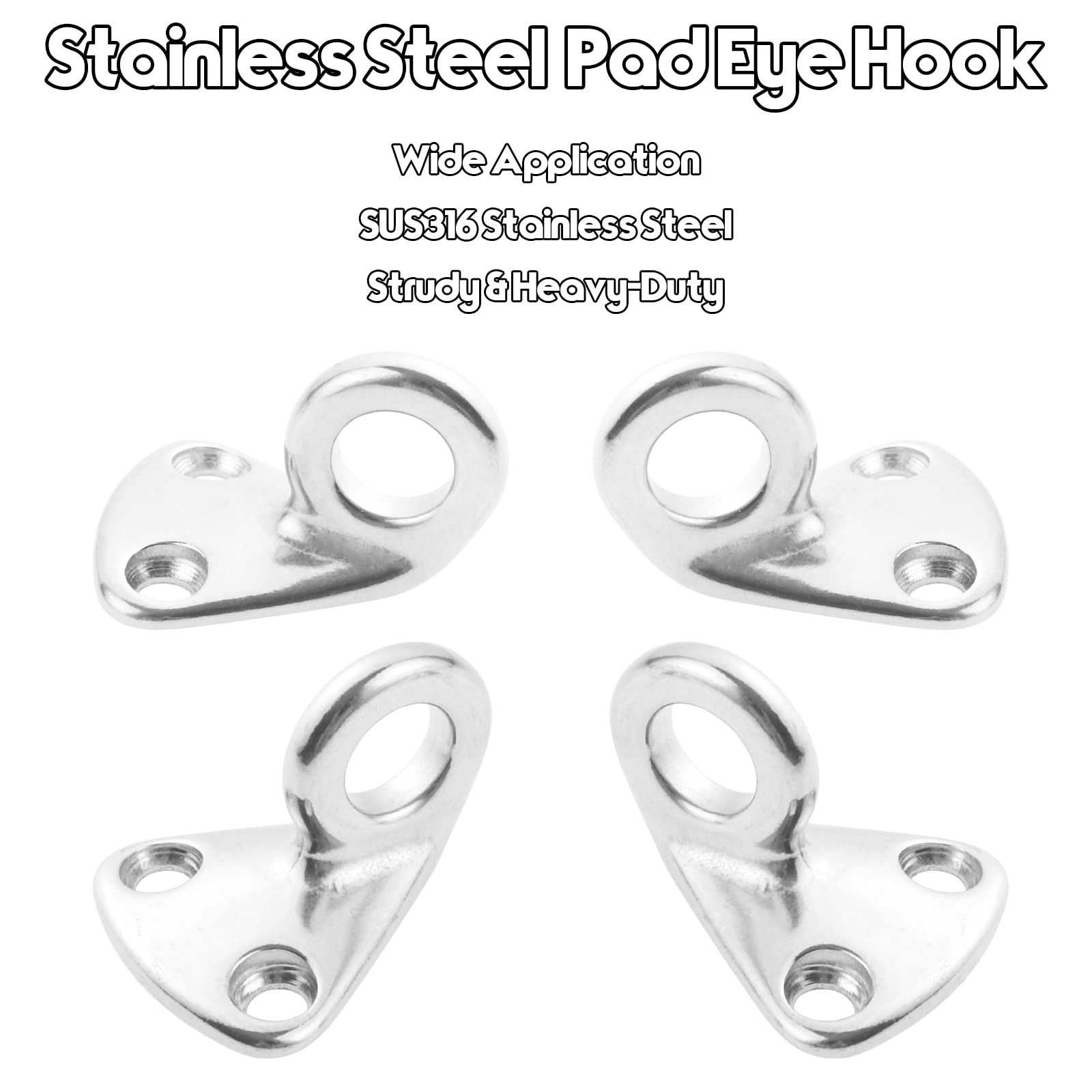 AMYSPORTS Outdoor Stainless Fender Hook Steel Hooks Wall Pad Eye Stainless Marine Hanger Hook Plate Hanging SUS316 4pcs