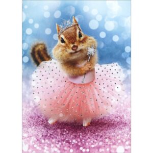 avanti press chipmunk ballerina wearing silver foil tiara funny / humorous birthday card for her / woman