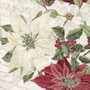 Traditional Christmas Poinsettia and Pinecone Cotton Precut Fabric - One Yard