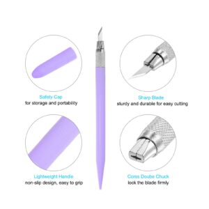 uxcell Art Craft Knife Set, 2pcs Carving Knife with 24pcs Spare Metal Blade for Scrapbooking Stencil Hobby DIY, PVC Plastic Handle, Purple (2 Set)