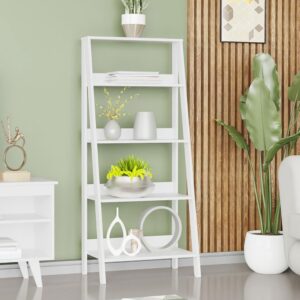 Madesa Modern 5-Tier Ladder Shelf Pantry Storage Space 24 Inch Wooden Free Standing Bookshelf Utility Shelves for Home Office Study Room and Kitchen - White