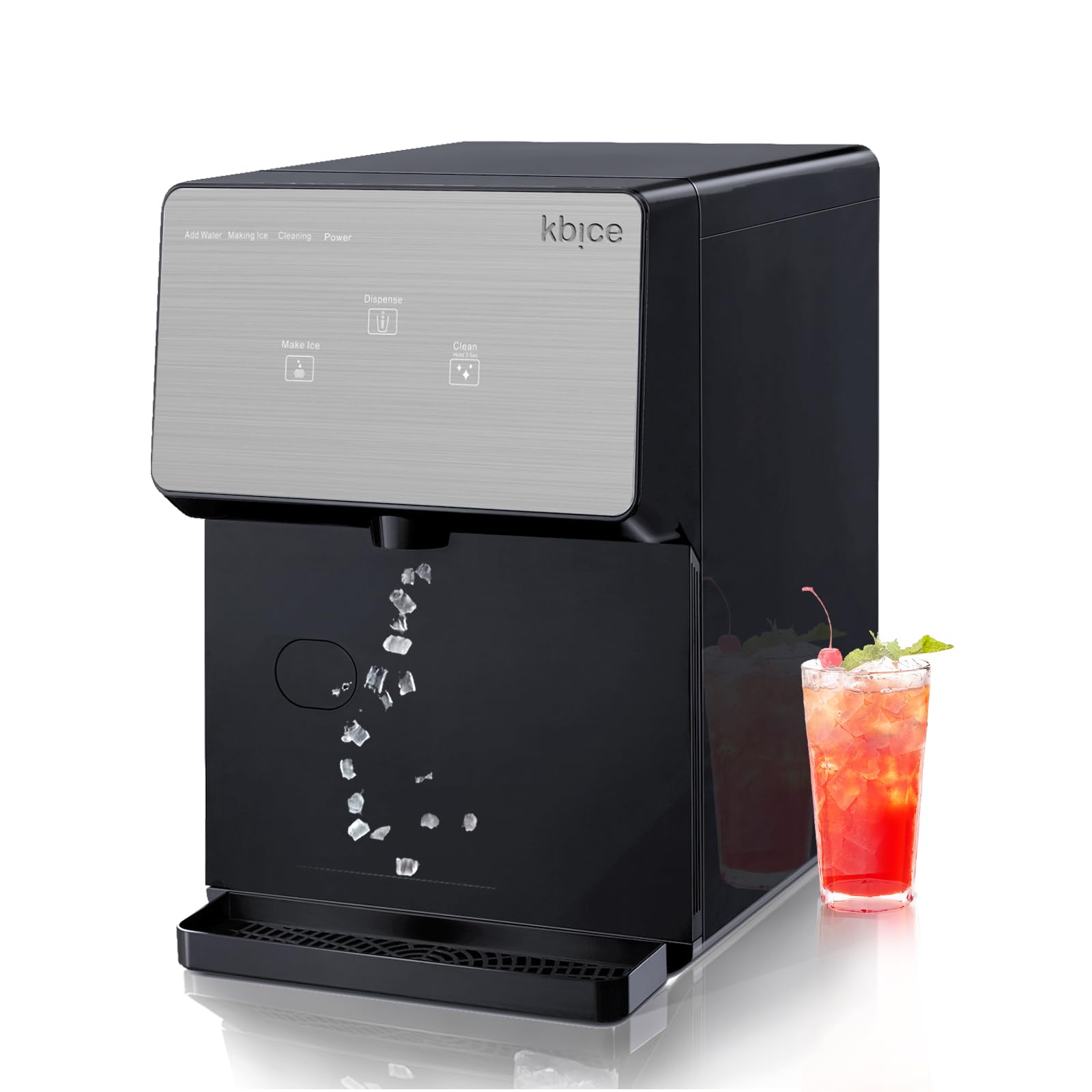 KBICE 2.0 Countertop Nugget Ice Maker with Soft Chewable Ice, 32lbs in 24Hrs, LED Touch Panel, Self-Cleaning Ice Maker with Automatic Dispensing