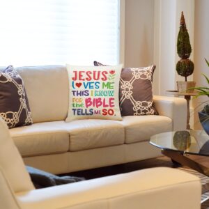 Gifts for Kids Bible Verse Quote Throw Pillow Covers, Jesus Loves Me Pillow case Cushion Case for Nursery Playroom Classroom,Kids Birthday Gift Ideas from Mom, Present for Christian Kids Christmas