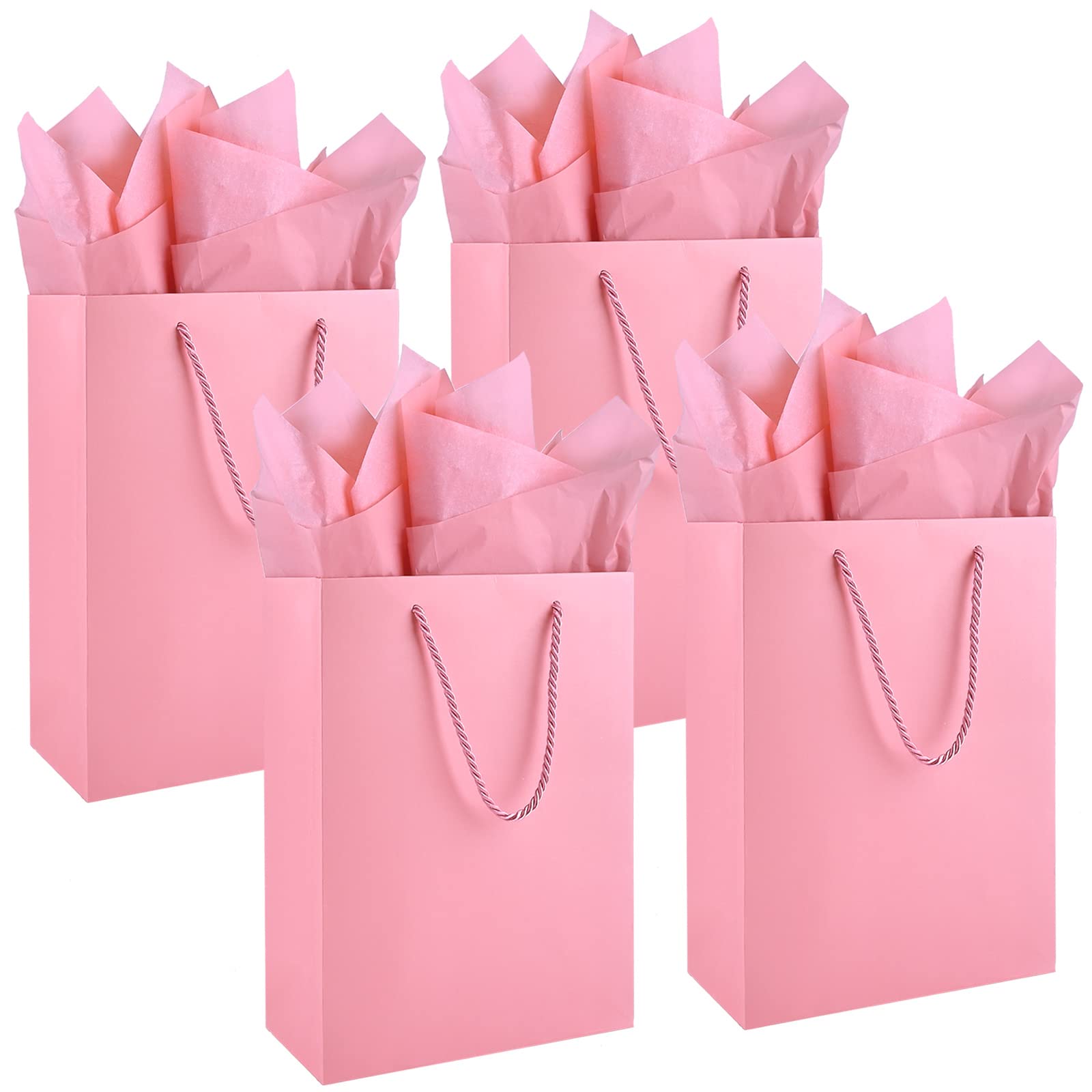 Jutieuo 10 Pcs Luxury Pink Gift Bags with Tissue Paper, 11x8x4 Inches Medium Size Paper Gift Bags with Handles for Women Girls Ladies Party Favor Bags, Bridesmaid Proposal Bags