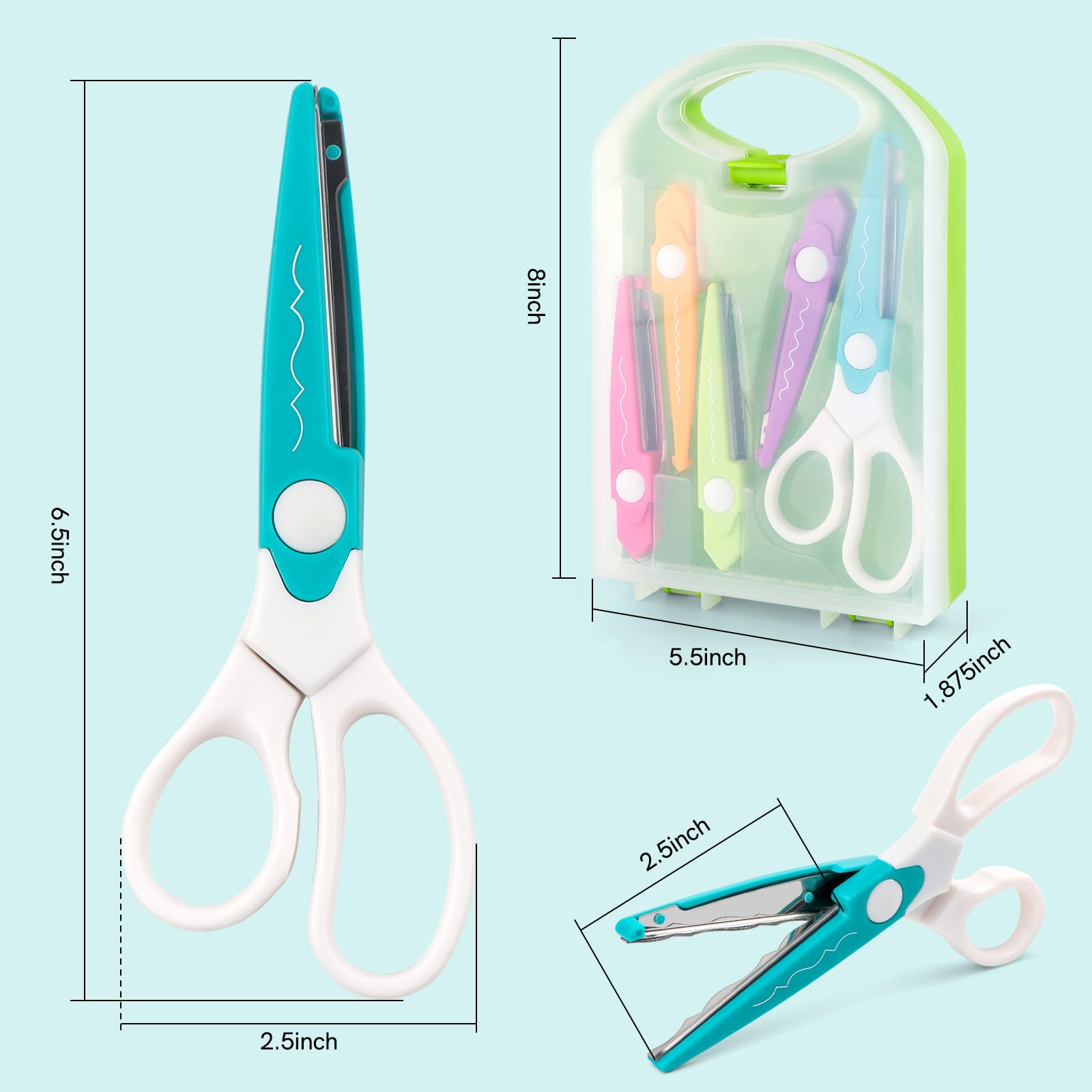 6Pcs/Set Craft Scissors Decorative Paper Edge Scissors With Storage Box Set, 5 Kinds Zig Zag Edges Scissors Great for DIY Projects Paper Card,Photo, Scrapbook,Office School Home Manual