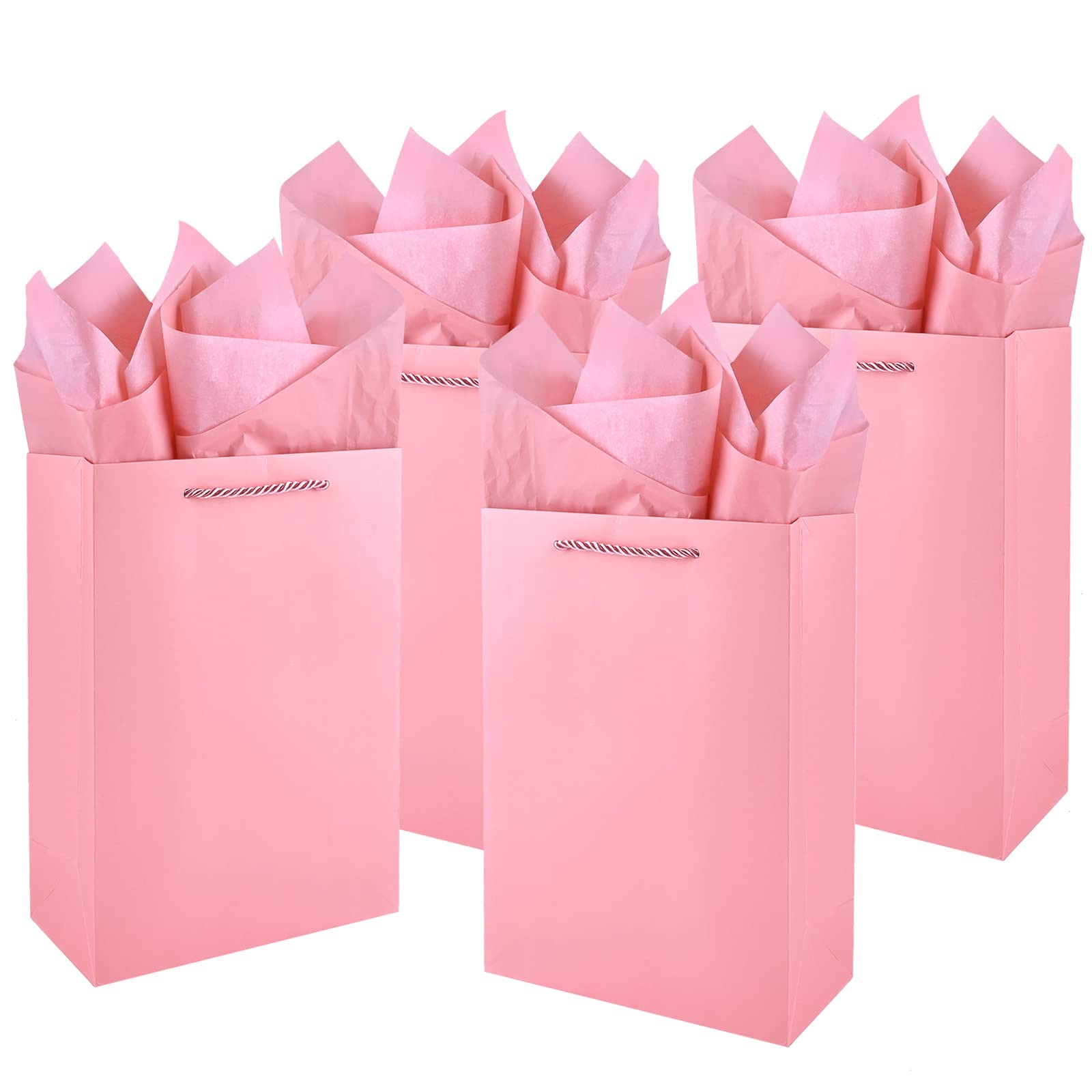 Jutieuo 10 Pcs Luxury Pink Gift Bags with Tissue Paper, 11x8x4 Inches Medium Size Paper Gift Bags with Handles for Women Girls Ladies Party Favor Bags, Bridesmaid Proposal Bags