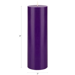 Mega Candles 1 pc Unscented Purple Round Pillar Candle, Hand Poured Premium Wax Candles 3 Inch x 9 Inch, Home Décor, Wedding Receptions, Baby Showers, Birthdays, Celebrations, Party Favors & More