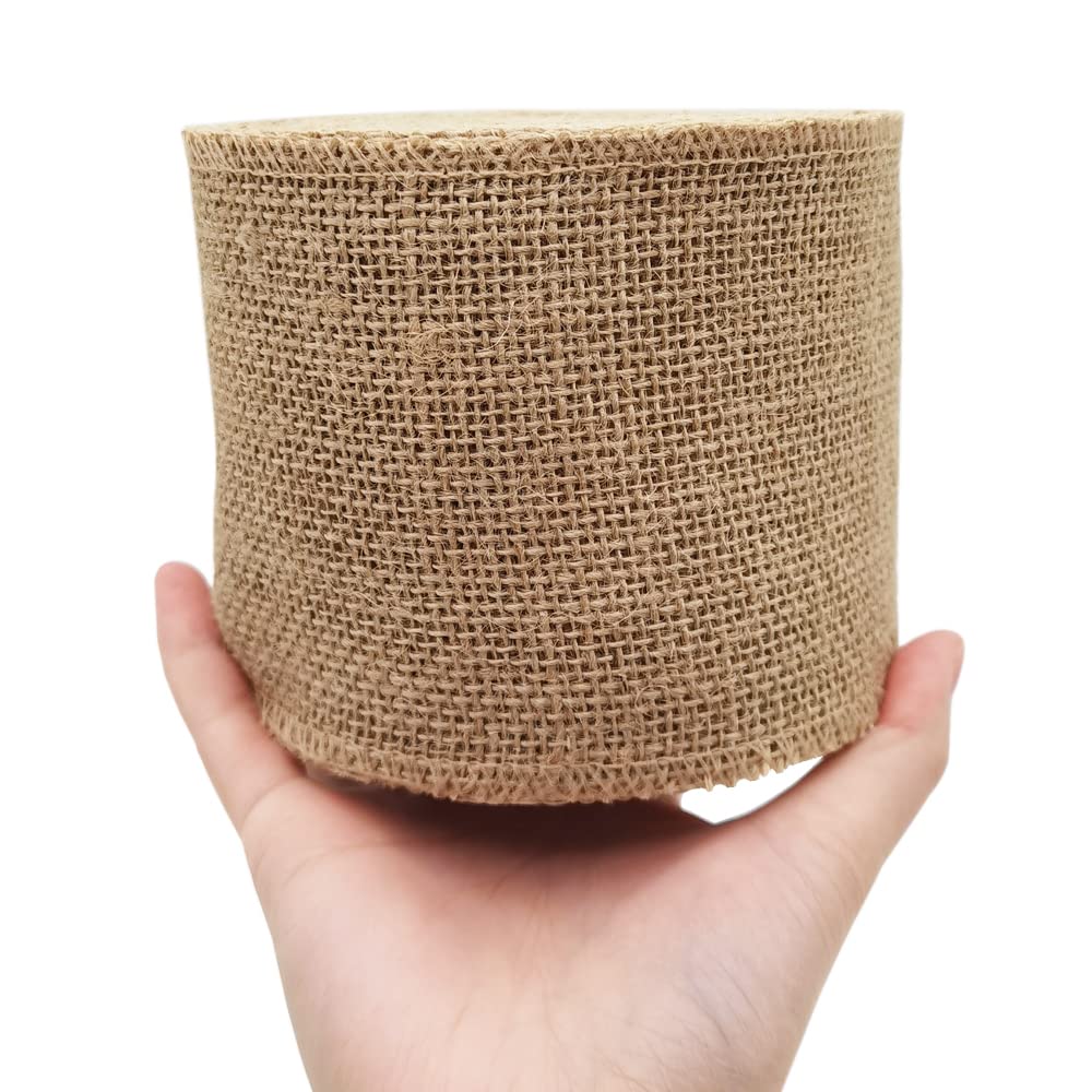 INSPIRELLE 4" Natural Burlap Fabric Roll 10 Yards Jute Ribbon for Gift Wrapping Craft Projects Wedding Decoration Home Decoration 10CM