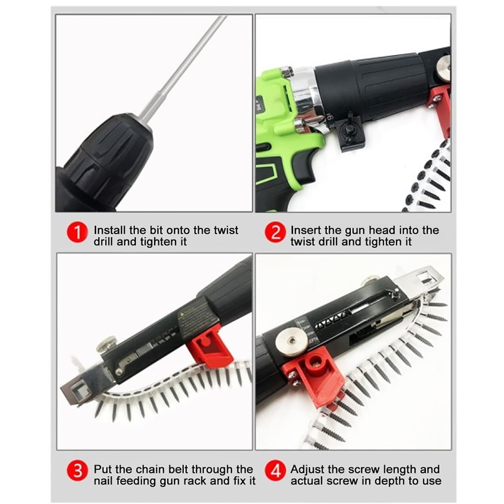 Drywall Screw Gun Attachment, Collated Screw Gun, Adapter Screw Gun, Automatic Screw Gun, Electric Drill Screw Tightening Equipment Woodworking Tool for DIY Enthusiasts