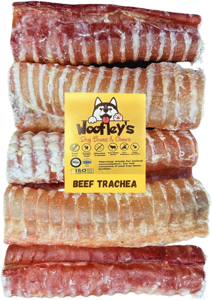 Woofley's Beef Trachea - (6 Inch 20 Pack) - Trachea Treats for Dogs - Natural Source of Glucosamine and Chondrotin for Joint Health - 100% Natural Beef Windpipe for Dogs