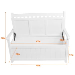 Outdoor Storage Bench Loveseat Deck Box Bench with Arm Back Patio Furniture 2-Seat Container Solid Wood for Garden Tools & Pool Toys Deck Storage Bench for Patio Garden Storage Porch White 450lbs