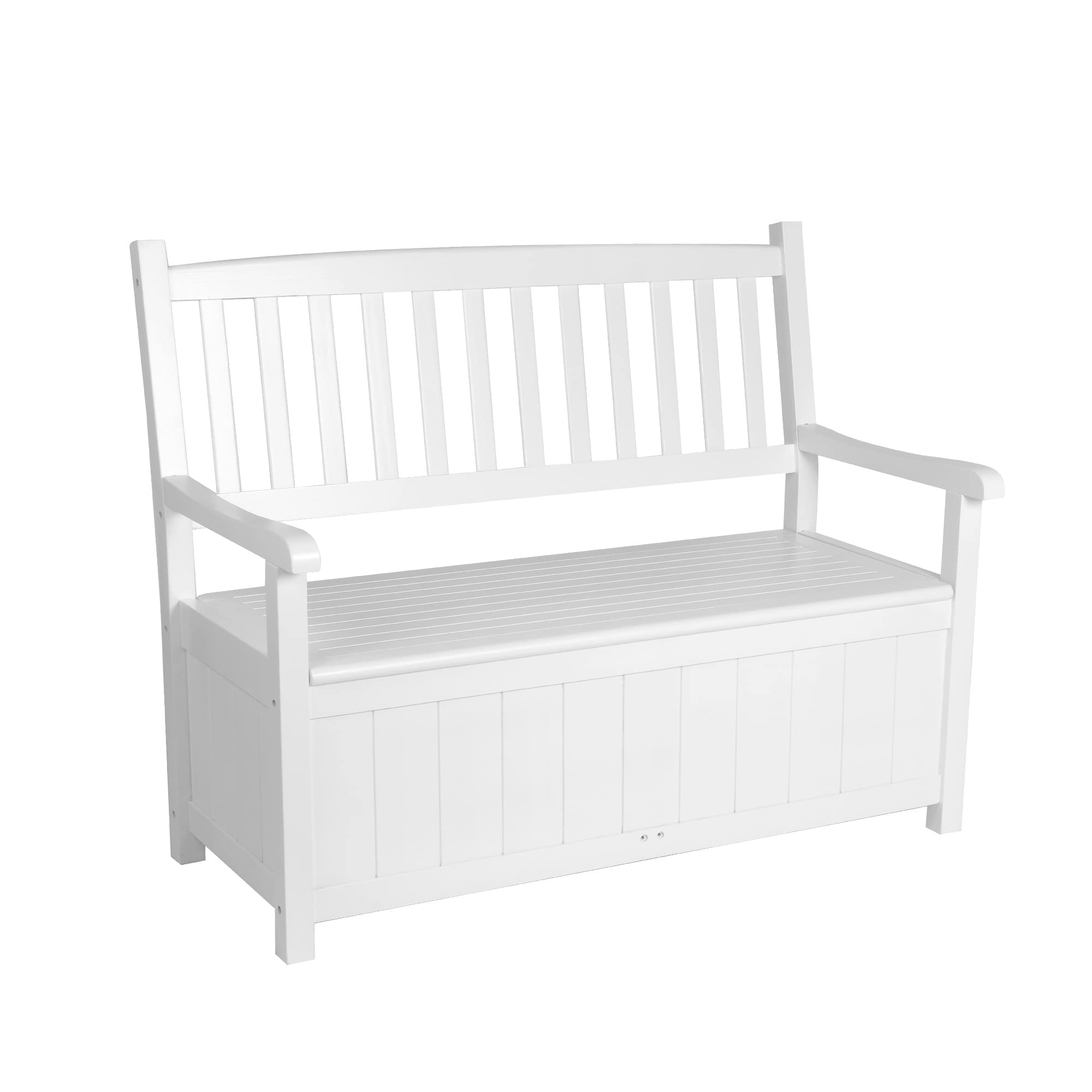 Outdoor Storage Bench Loveseat Deck Box Bench with Arm Back Patio Furniture 2-Seat Container Solid Wood for Garden Tools & Pool Toys Deck Storage Bench for Patio Garden Storage Porch White 450lbs