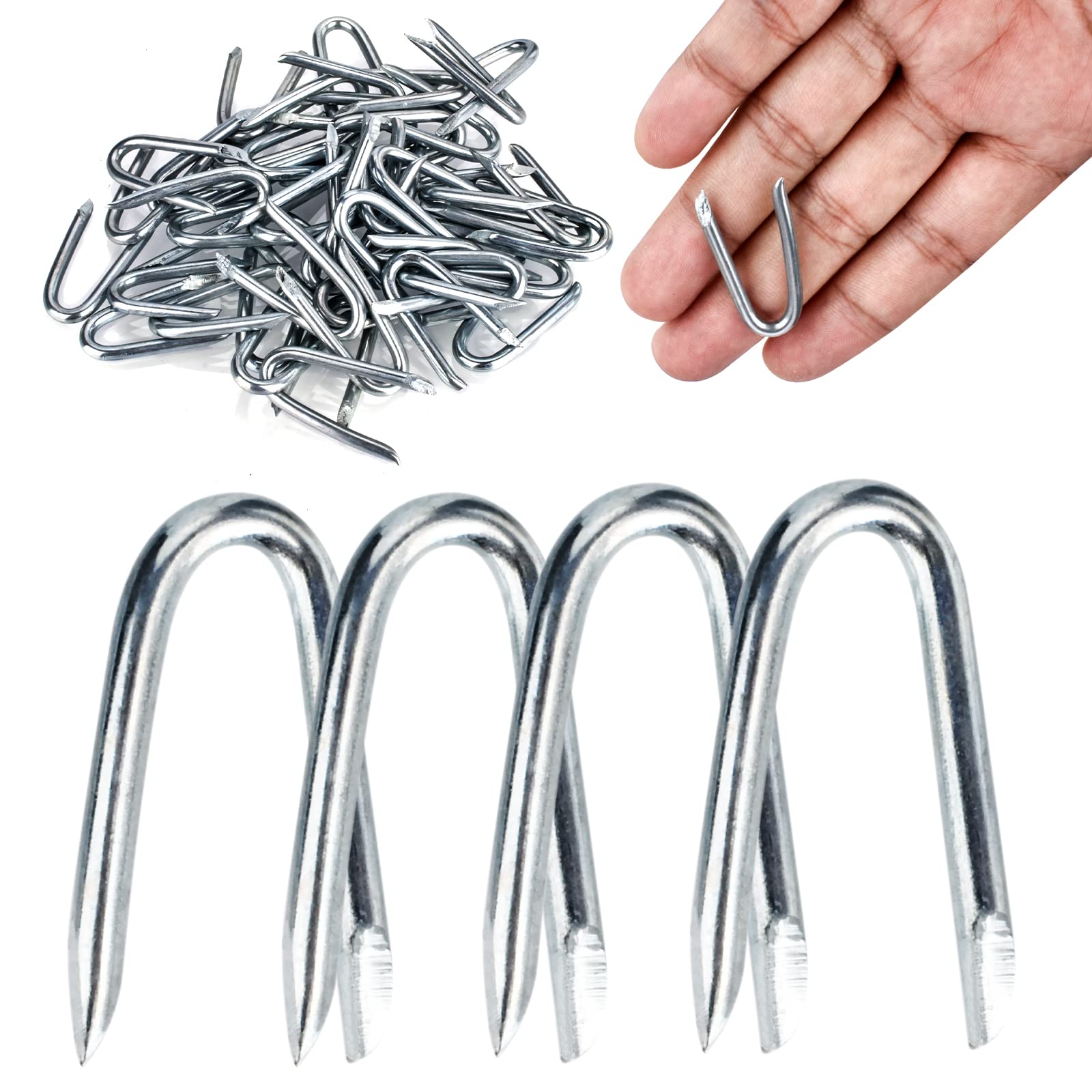 Steel Wire Fencing Staples 50Pcs Wire Staples Galvanized Fencing Staples U Shaped Nails 1-1/4'' Fence Post Staples for Wire Mesh & Woven Fencing