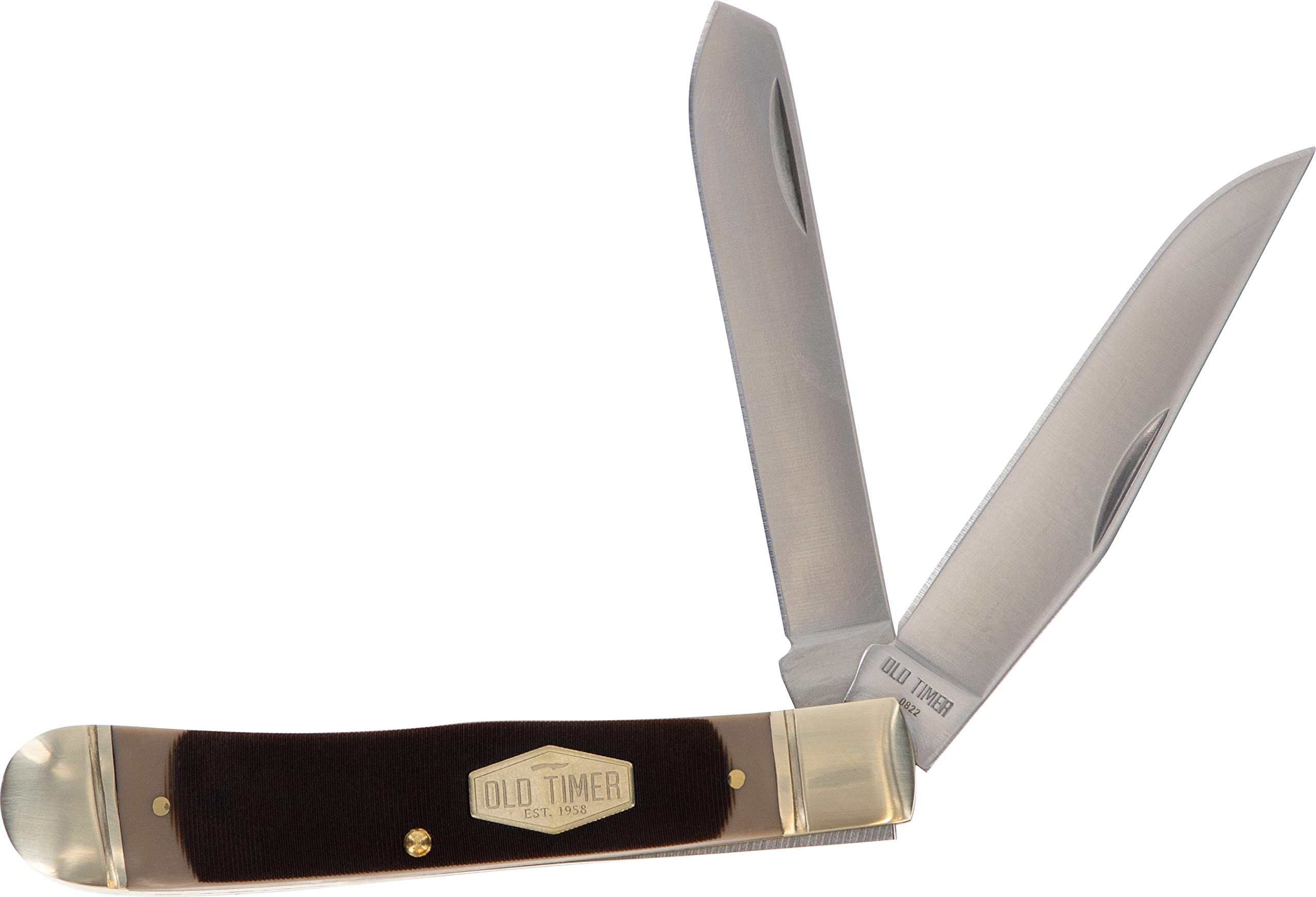 Old Timer 296OT Trapper 7.3in Traditional Folding Pocket Knife with 2 High Carbon Stainless Steel Blades, Ergonomic Sawcut Handle, and Convenient Size for EDC, Hunting, Carving, Camping, and Outdoors