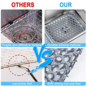 LucyPhy Silicone Sink Mat for Kitchen Sink Good Grips Non-slip Sink Protector Sink Mat Grid for Bottom of Farmhouse Sink(No Hole,Gray,2PCS)