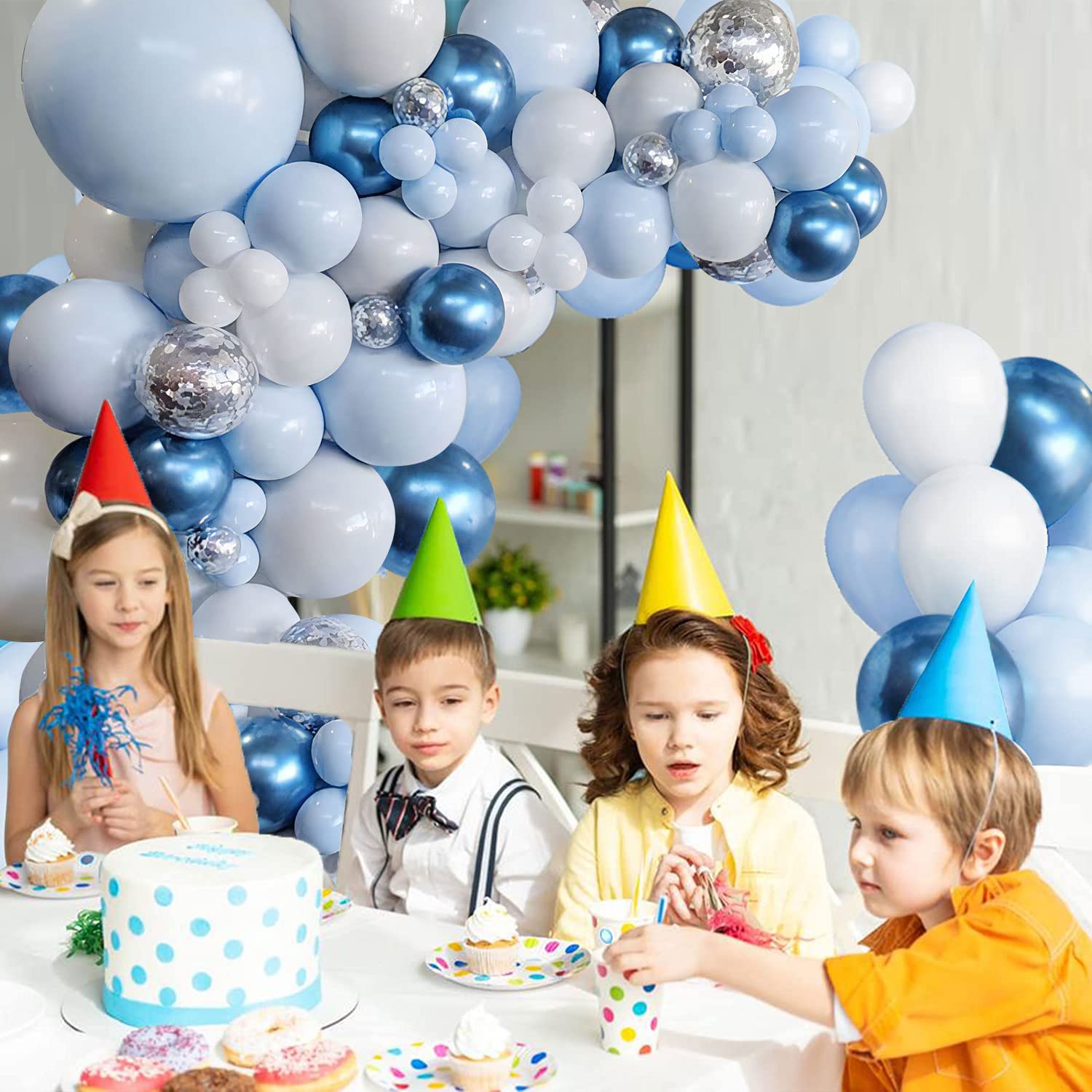 Blue Balloon Garland Arch Kit, Metallic Blue White and Silver Confetti Latex Balloons for Birthday Baby Shower Wedding Graduation Anniversary Frozen Winter Party Background Decorations