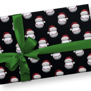 Cute Santa Hat Baseball Gift Wrap Thick Wrapping Paper Bball Themed Christmas Holiday Party Decoration (One 20 inch x 30 inch sheet)