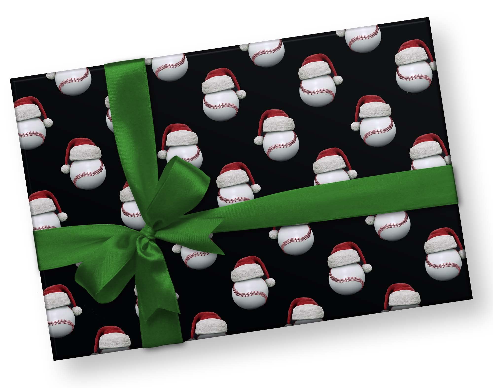 Cute Santa Hat Baseball Gift Wrap Thick Wrapping Paper Bball Themed Christmas Holiday Party Decoration (One 20 inch x 30 inch sheet)