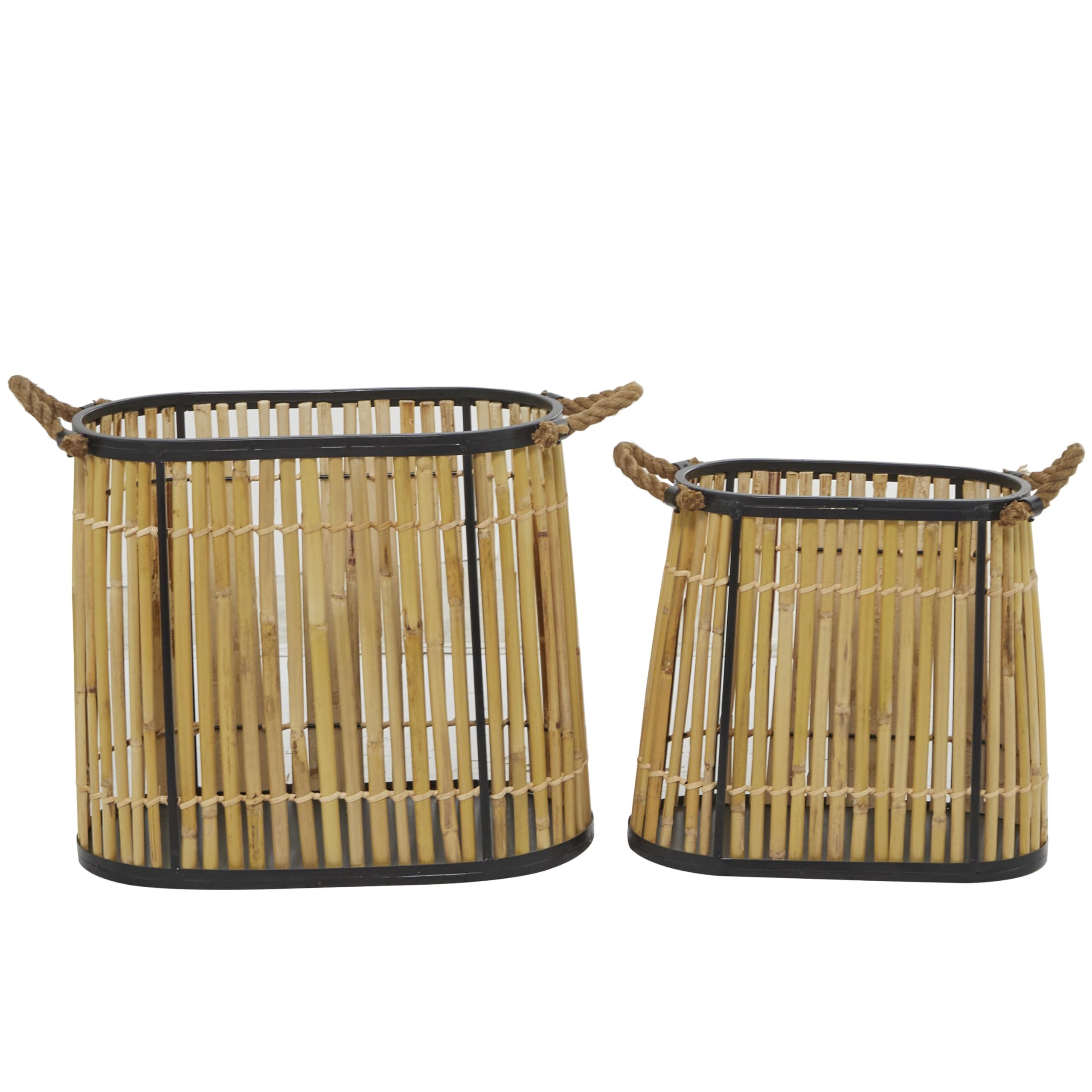 The Novogratz Wicker Handmade Slatted Frame Storage Basket with Handles, Set of 2 19"W, 14"H, Brown