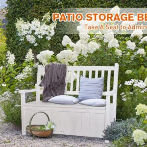 Outdoor Storage Bench Loveseat Deck Box Bench with Arm Back Patio Furniture 2-Seat Container Solid Wood for Garden Tools & Pool Toys Deck Storage Bench for Patio Garden Storage Porch White 450lbs