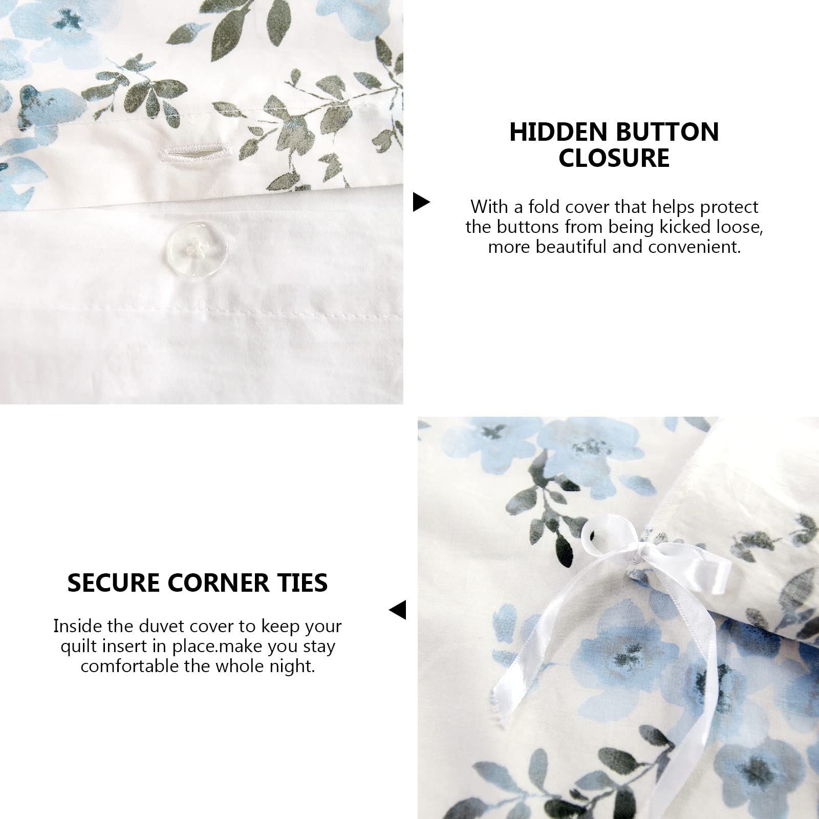 Style Quarters Duvet Cover Queen Size-100% Washed Microfiber Queen Duvet Cover Set 3 Pieces Bedding Set Includes 1 Duvet Cover and 2 Pillowcases Blue Floral Plant Bright Duvet Cover