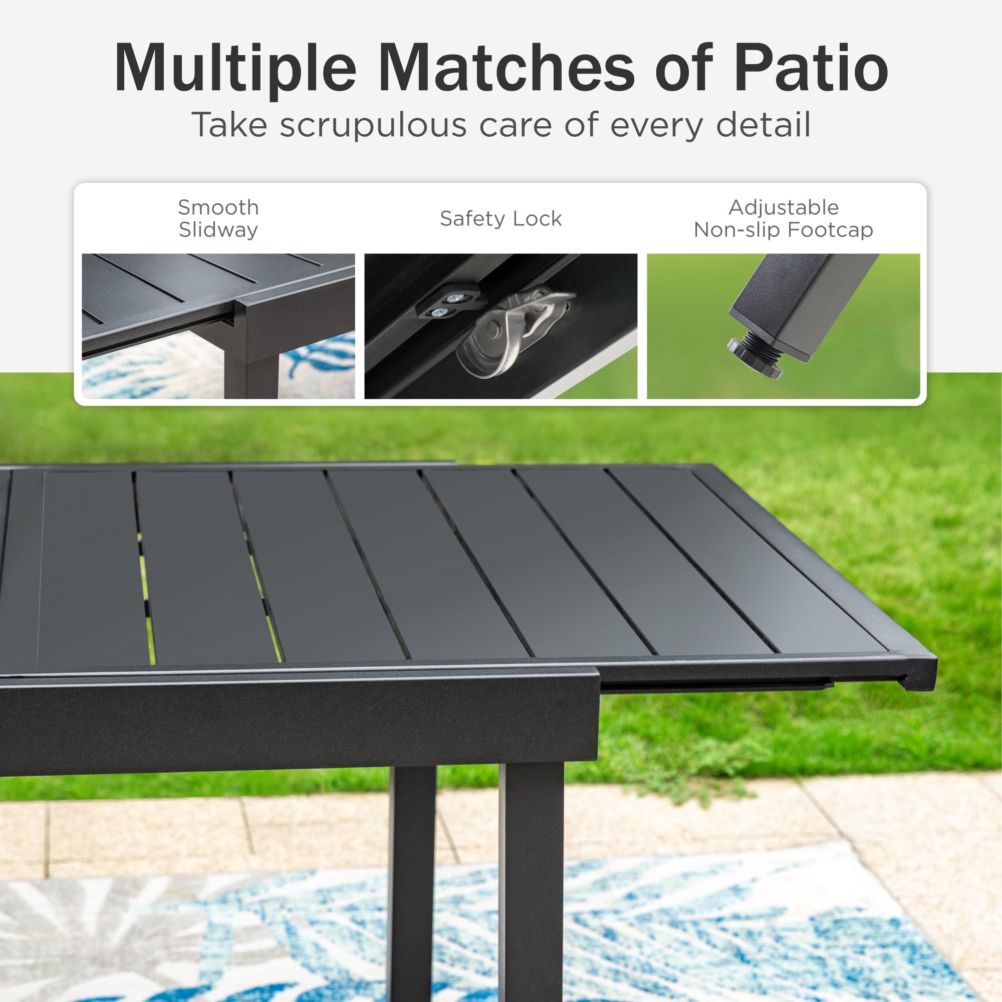 PHI VILLA 9 Piece Outdoor Dining Set with Patio Table and Chairs, Patio Furniture Dining Set with Adjustable Padded Portable Folding Patio Chairs & Metal Rectangle Table for Garden & Deck, Grey