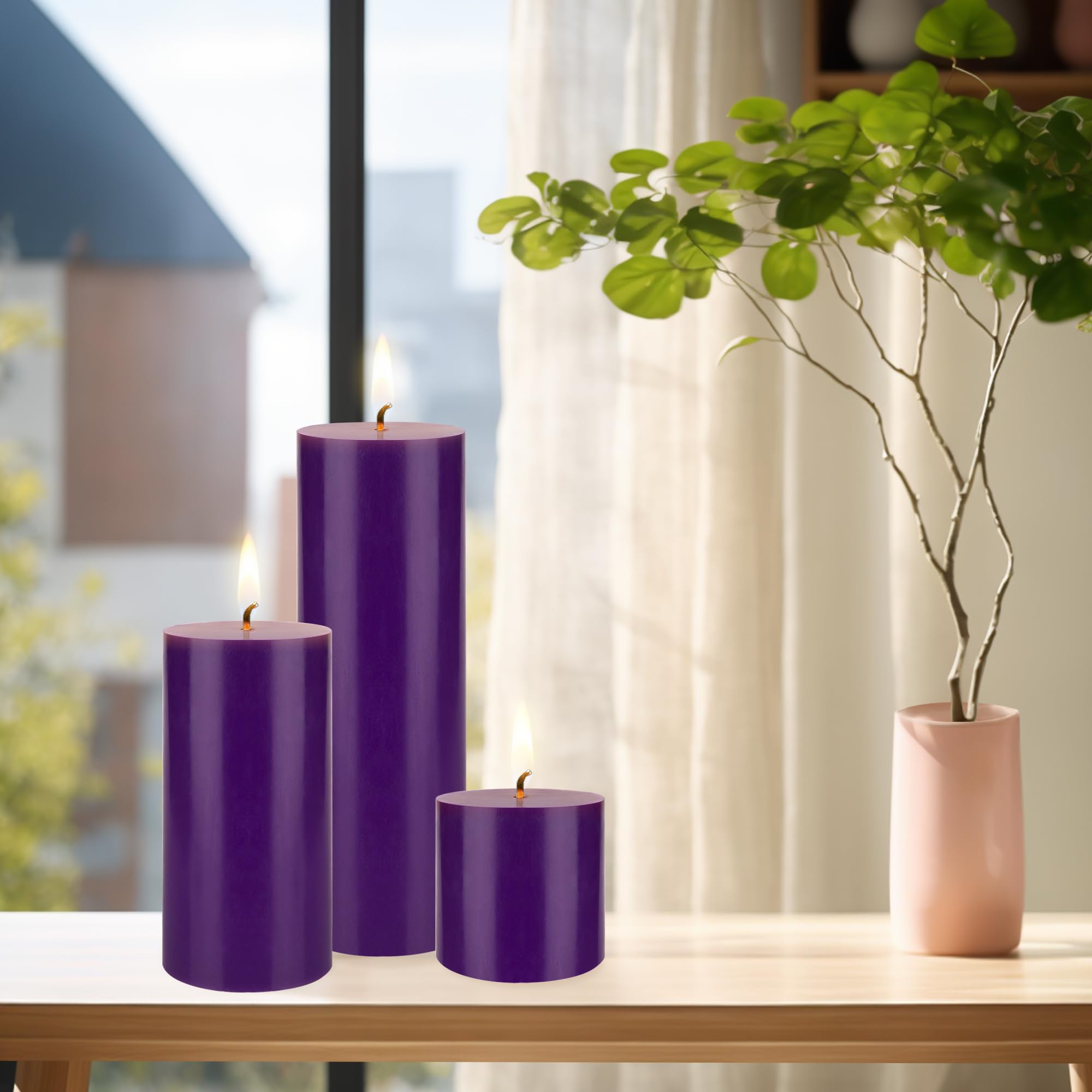 Mega Candles 1 pc Unscented Purple Round Pillar Candle, Hand Poured Premium Wax Candles 3 Inch x 9 Inch, Home Décor, Wedding Receptions, Baby Showers, Birthdays, Celebrations, Party Favors & More